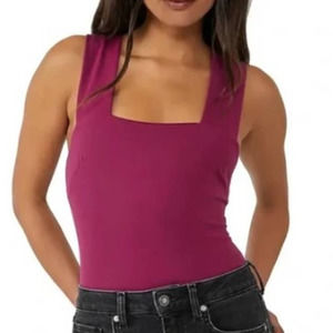 Free People She's So Sleek Square Neck Tank Bodysuit Womens Large Raspberry Top